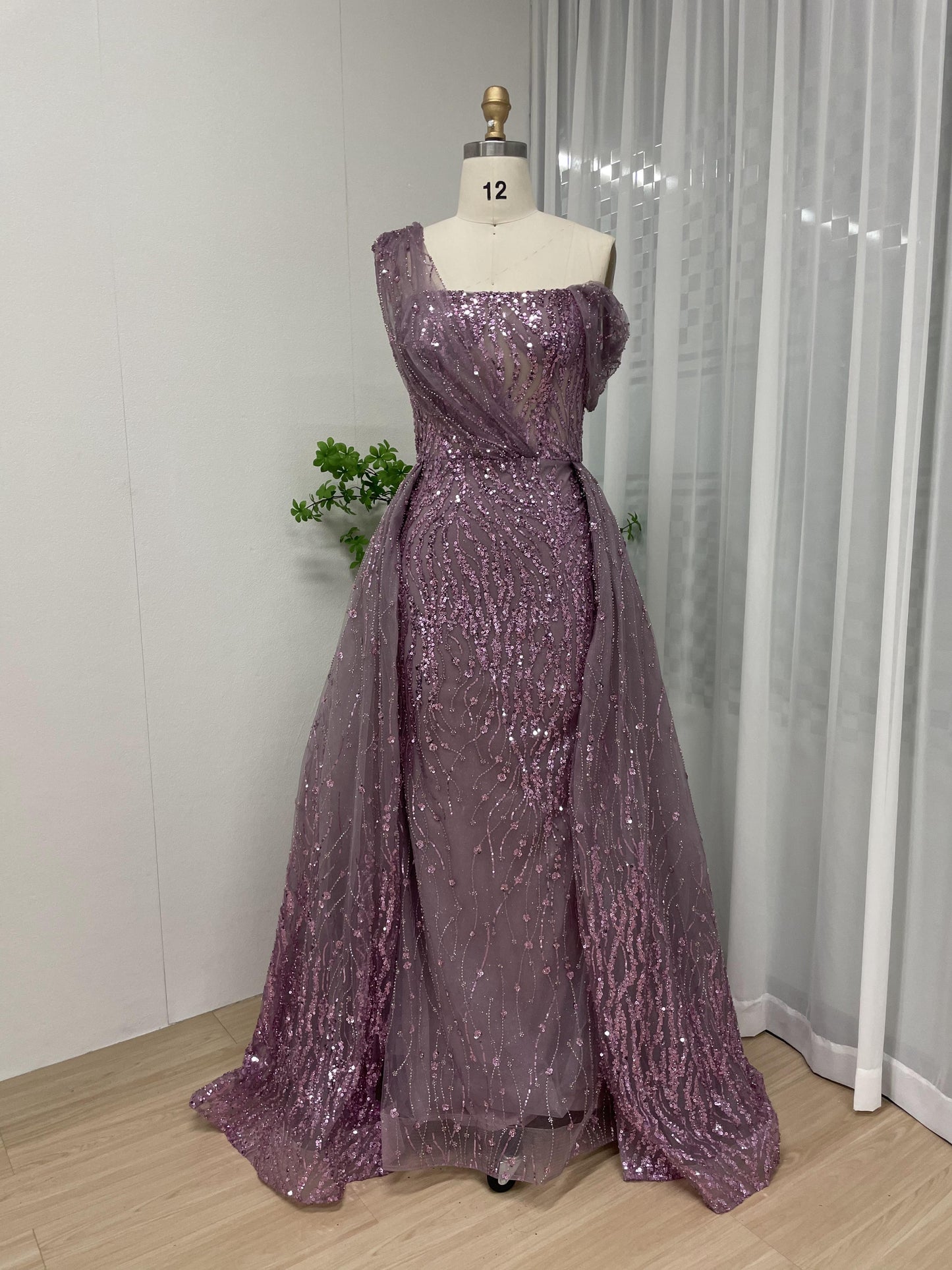 Luxury One Shoulder Beading Lace Evening Dress MB40075