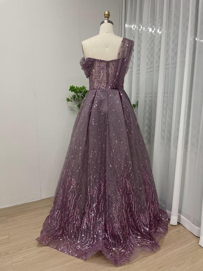 Luxury One Shoulder Beading Lace Evening Dress MB40075