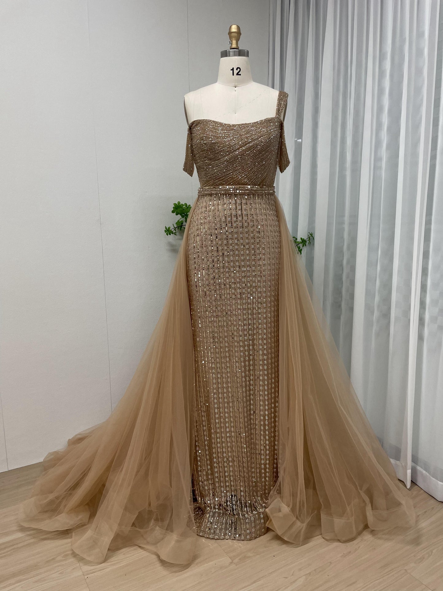 Beautiful Strapless Over Tulle Skirt Couture Lace Evening Dress MB40081