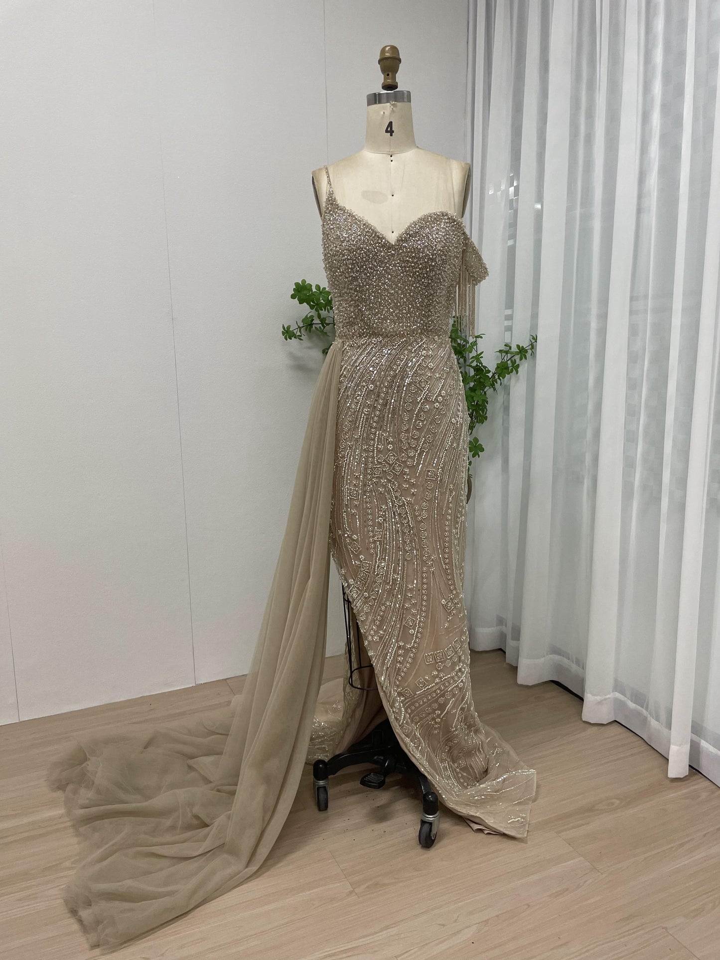 Dramatic Couture Beading Lace High Split Evening Dress MB40082