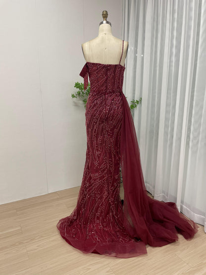 Dramatic Couture Beading Lace High Split Evening Dress MB40082