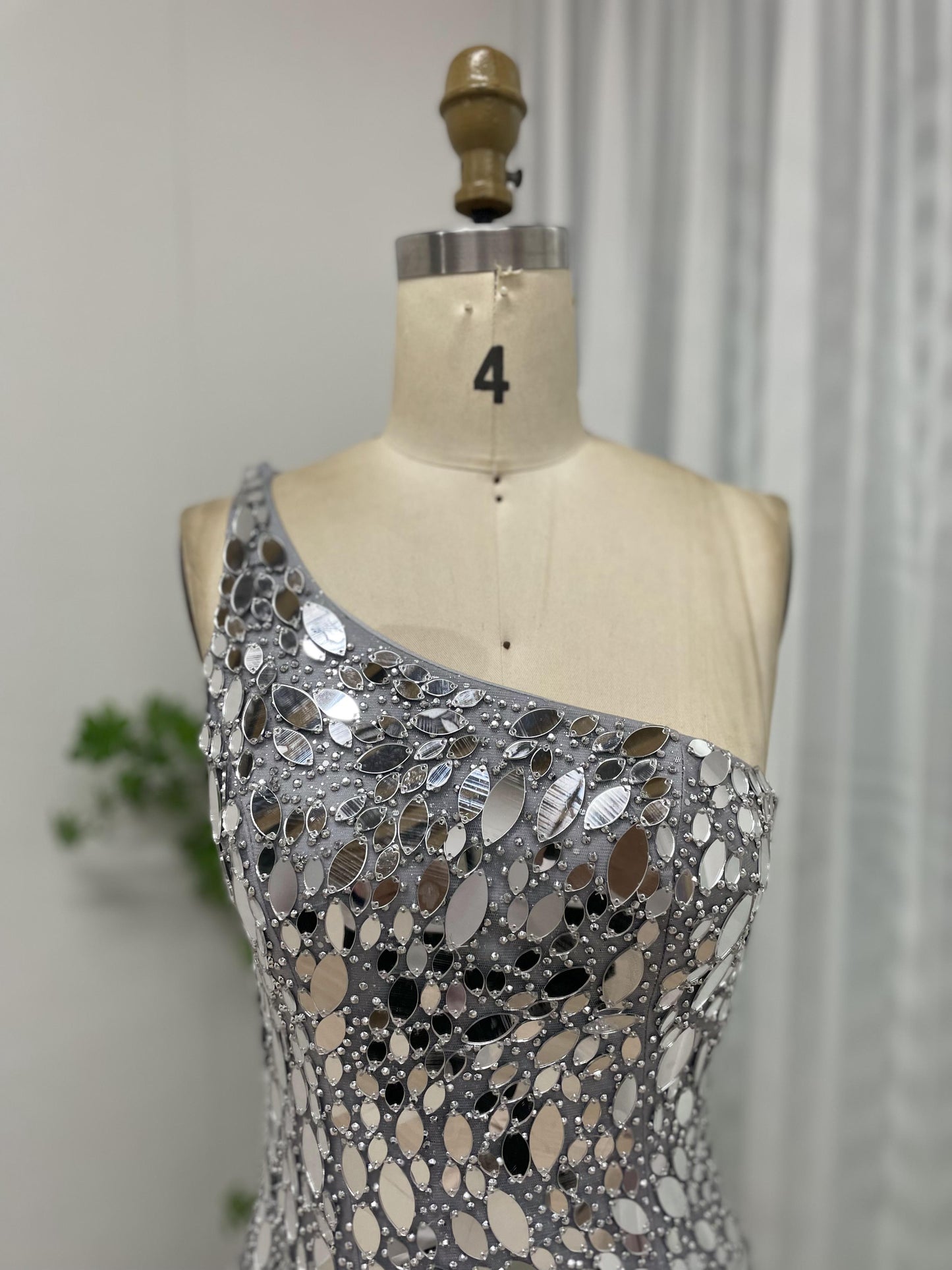 Sexy One Shoulder Open Back Silver Couture High Split Evening Prom Dress MB40087