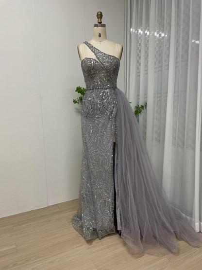 Alluring One Shoulder Handmade Beading Split Birthday Party Evening Dress MB40096