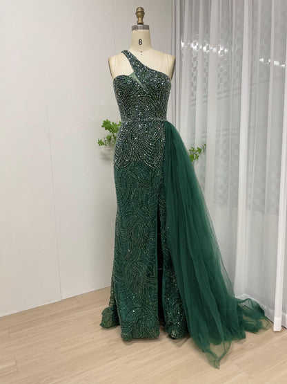 Alluring One Shoulder Handmade Beading Split Birthday Party Evening Dress MB40096