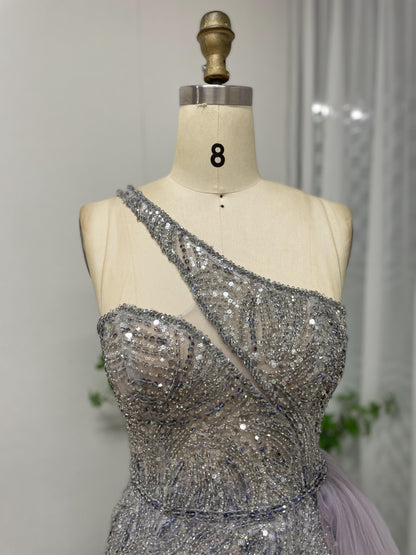 Alluring One Shoulder Handmade Beading Split Birthday Party Evening Dress MB40096