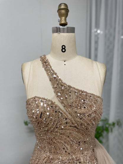 Alluring One Shoulder Handmade Beading Split Birthday Party Evening Dress MB40096