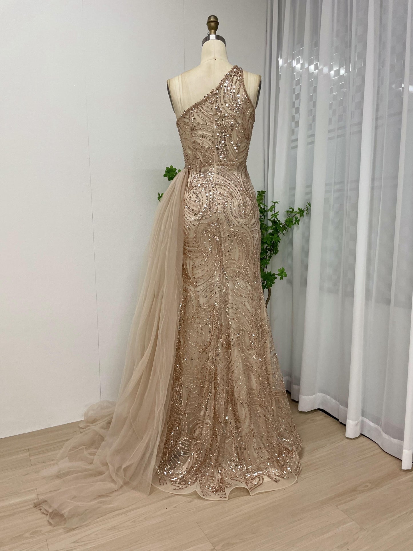 Alluring One Shoulder Handmade Beading Split Birthday Party Evening Dress MB40096