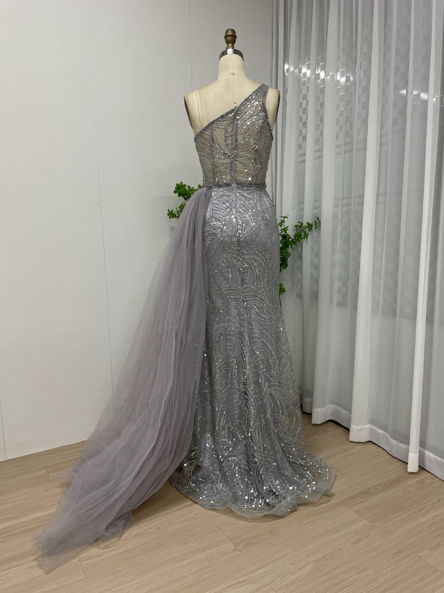 Alluring One Shoulder Handmade Beading Split Birthday Party Evening Dress MB40096