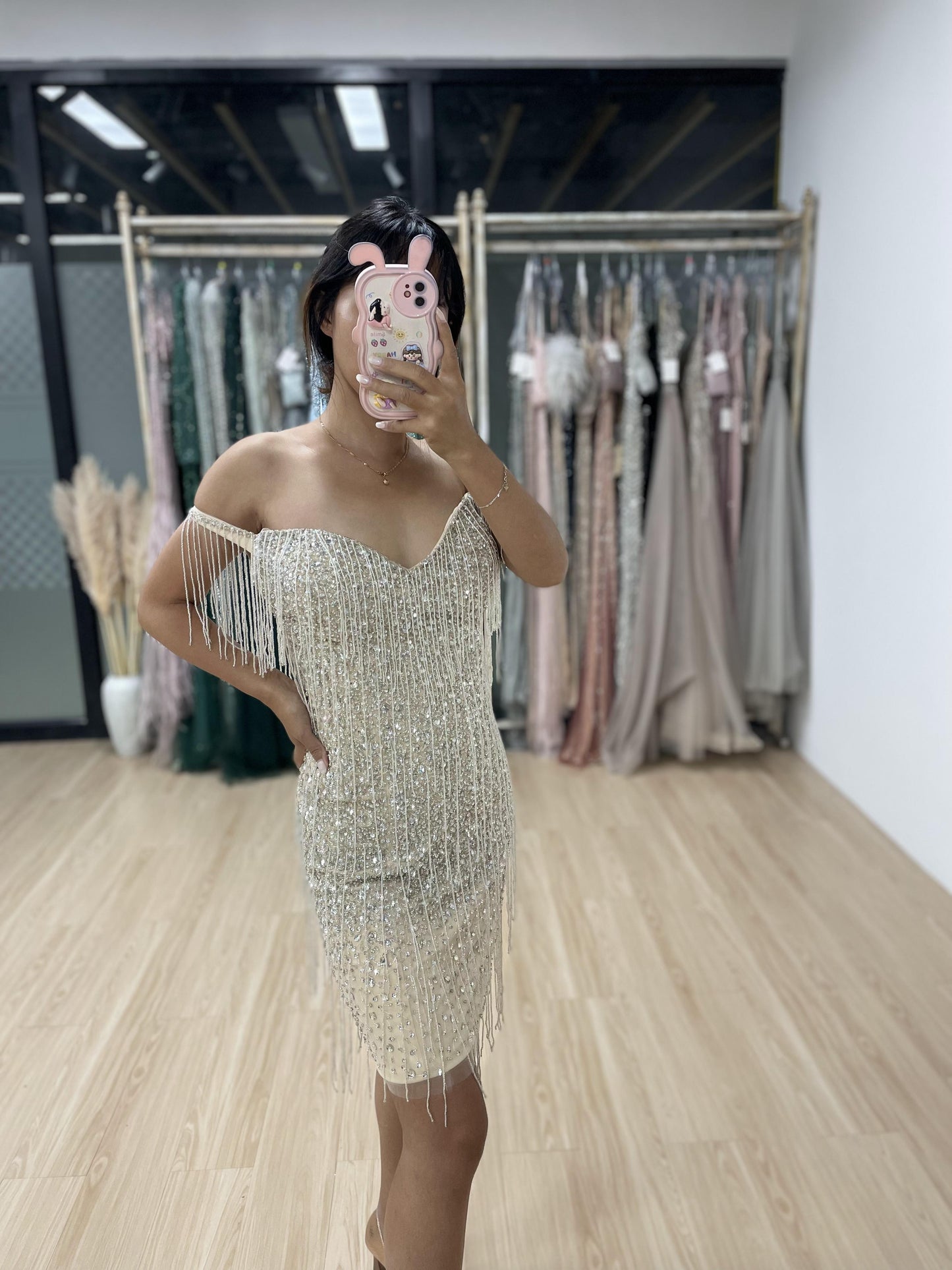 Off Shoulder Beading Couture Short Party Dress MB40102