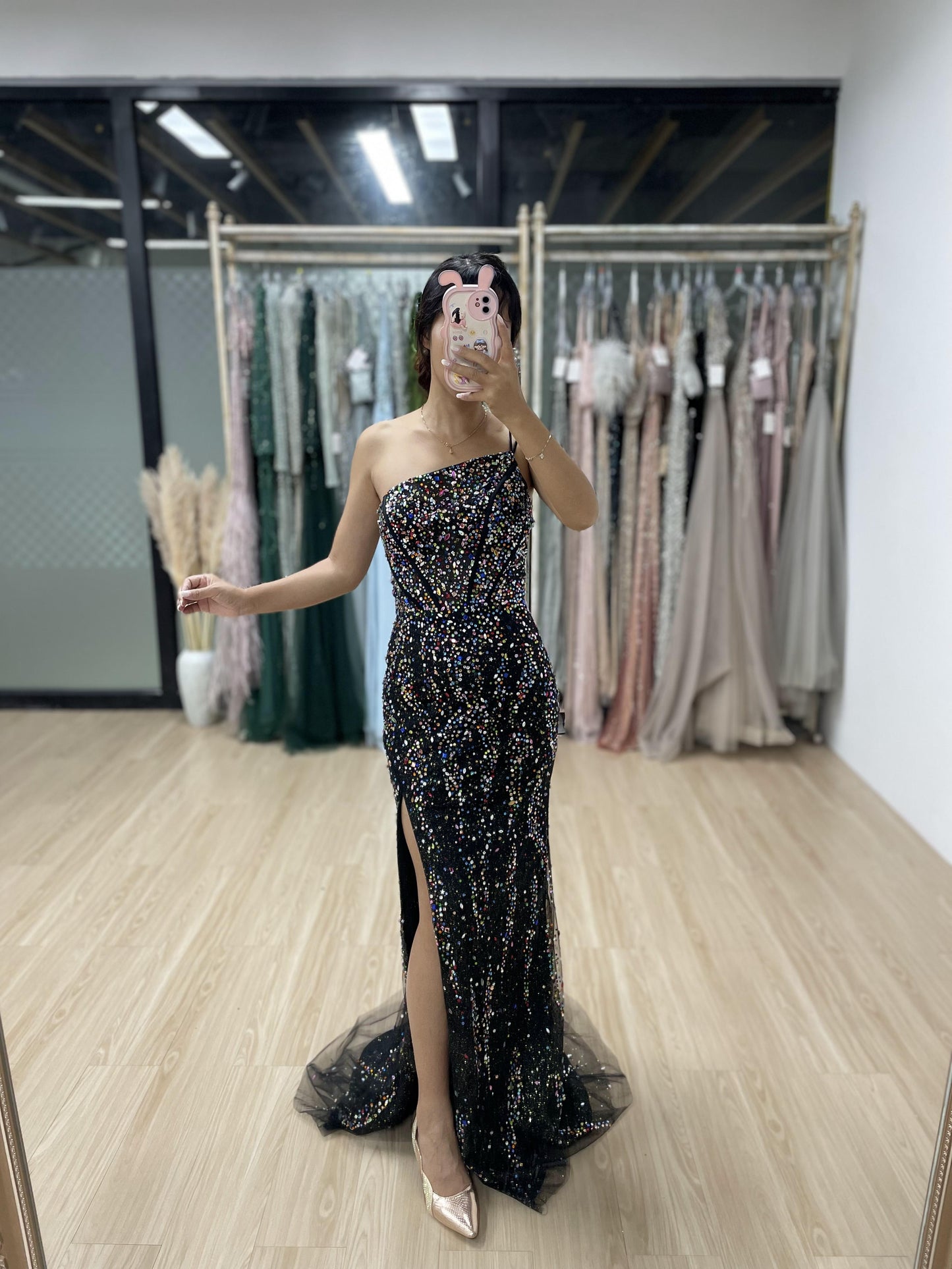 Sexy One Shoulder High Split Designer Evening Prom Dress MB40109