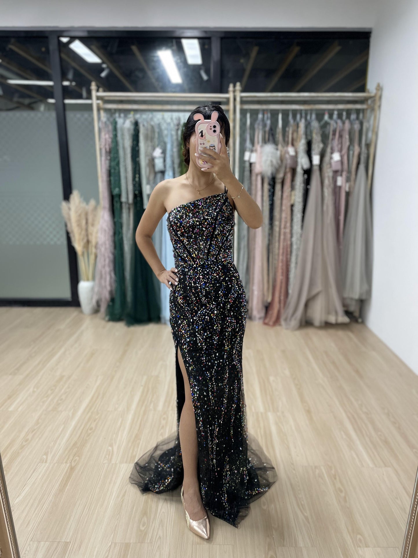 Sexy One Shoulder High Split Designer Evening Prom Dress MB40109