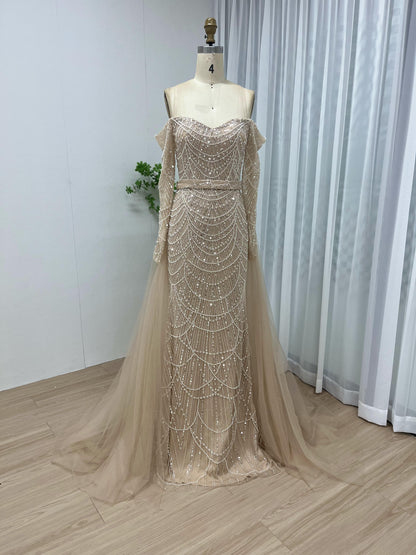 Exquisite Off Shoulder Couture Beading Lace Long Sleeve Evening Dress MB40119