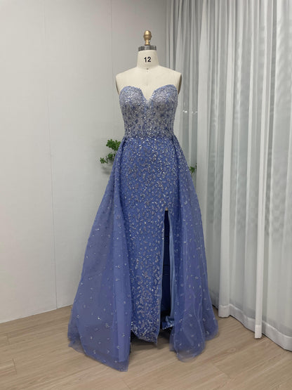 Magnificent Strapless Couture Beading Lace High Split Evening Dress MB40130