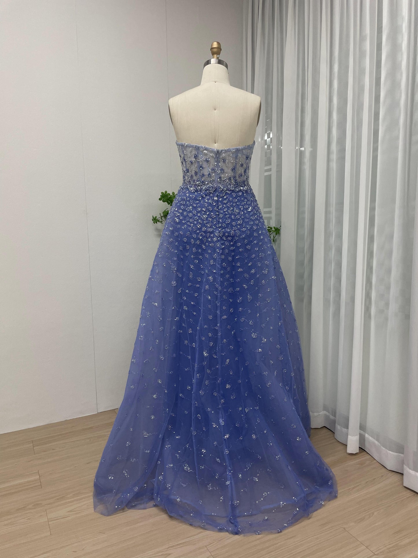 Magnificent Strapless Couture Beading Lace High Split Evening Dress MB40130