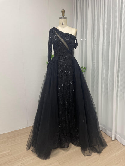 Glamorous One Shoulder Long Sleeve Beading Evening Party Dress MB40133