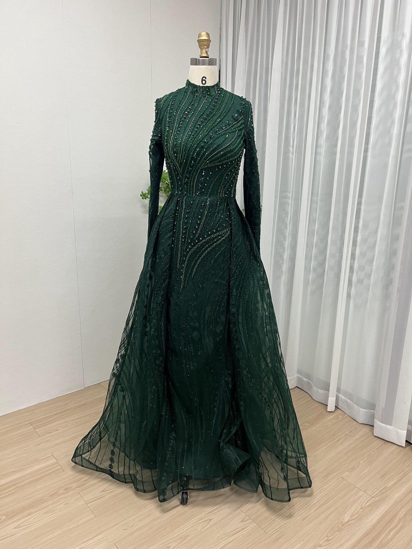 High Neck Long Sleeve Beading Lace Muslim Evening Dress MB40139