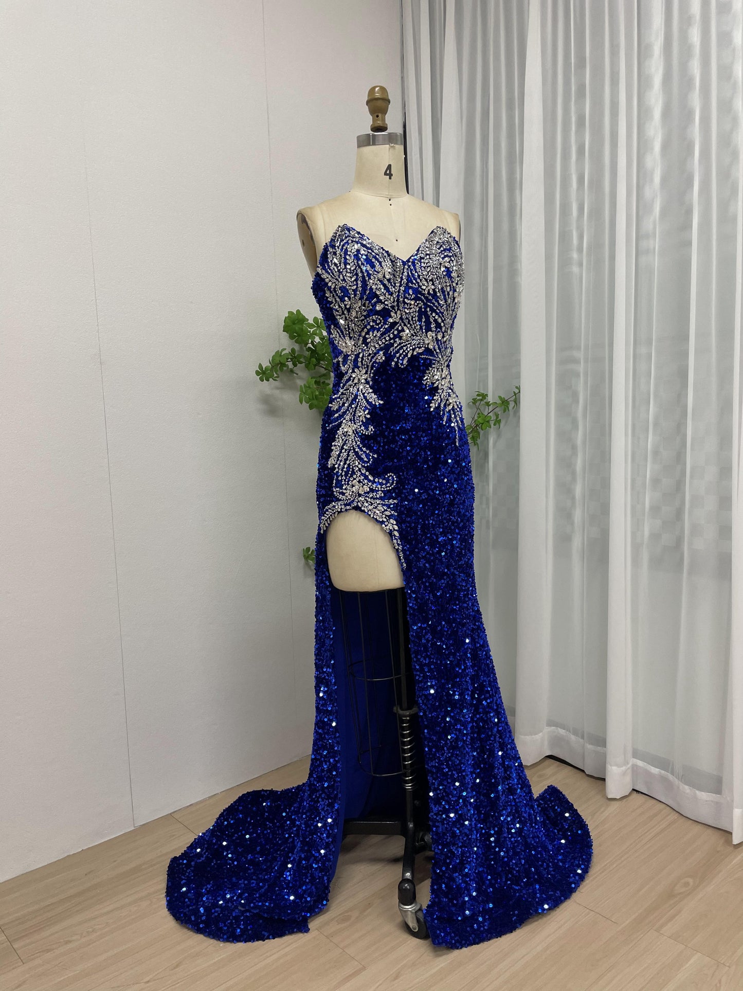 Luxury Strapless Handmade Beading High Split Prom Evening Dress MB40141