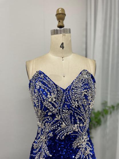 Luxury Strapless Handmade Beading High Split Prom Evening Dress MB40141