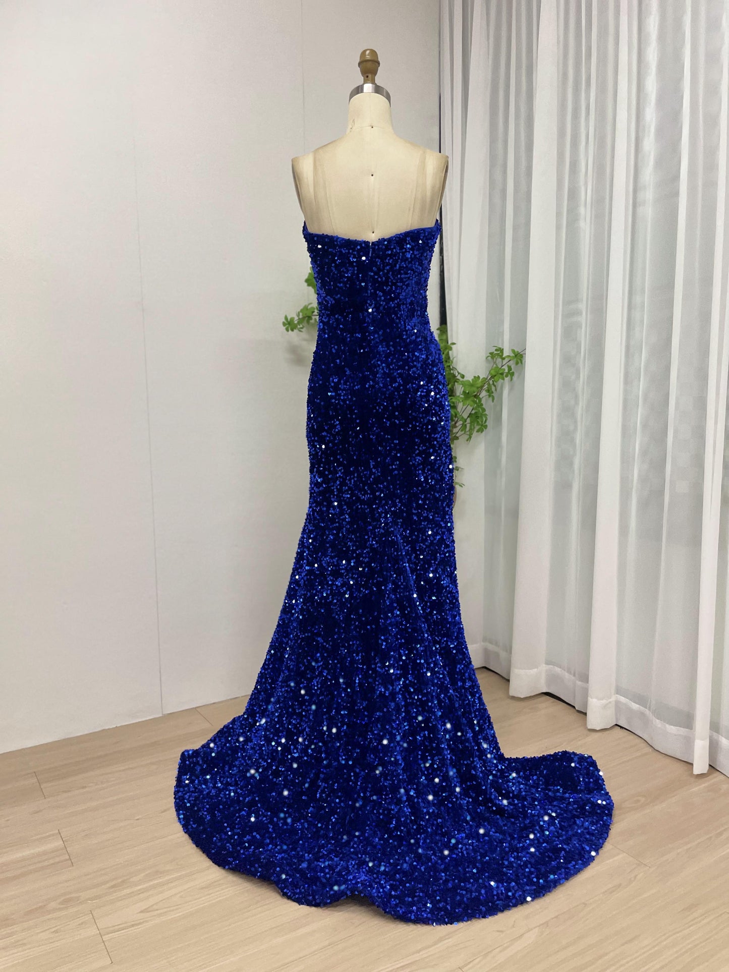 Luxury Strapless Handmade Beading High Split Prom Evening Dress MB40141