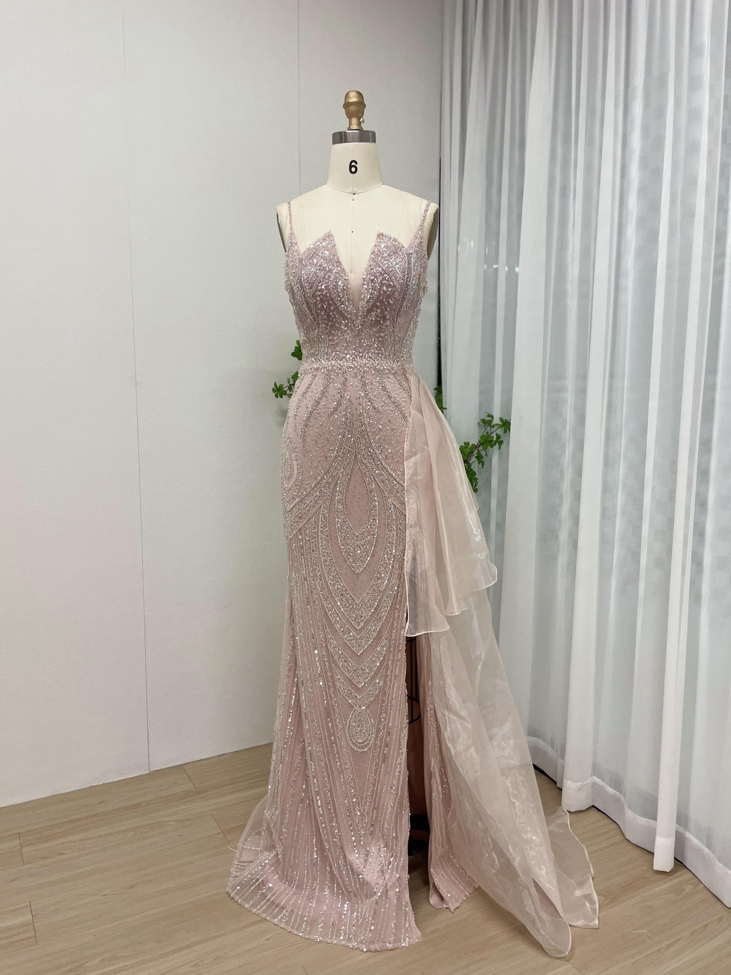 Graceful Spaghetti Strap V Back High Split Evening Prom Dress MB40143