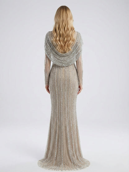 dress glitter muslimah Luxury Haute Couture Beading Long Sleeve Muslim Evening Dress MB40149 DESIRE DRESS