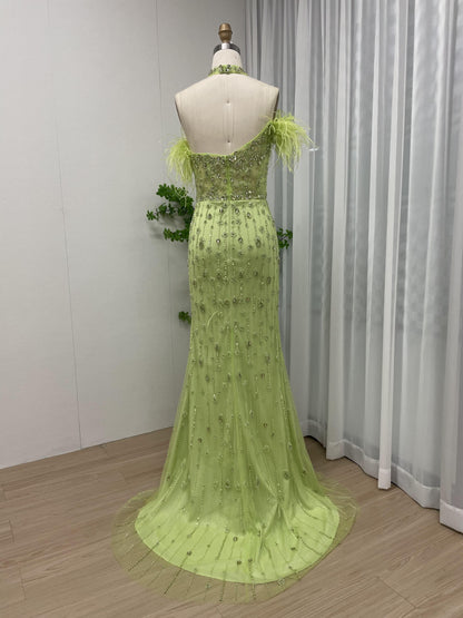 Alluring Halter Neck Beading Feather Evening Prom Dress MB40154