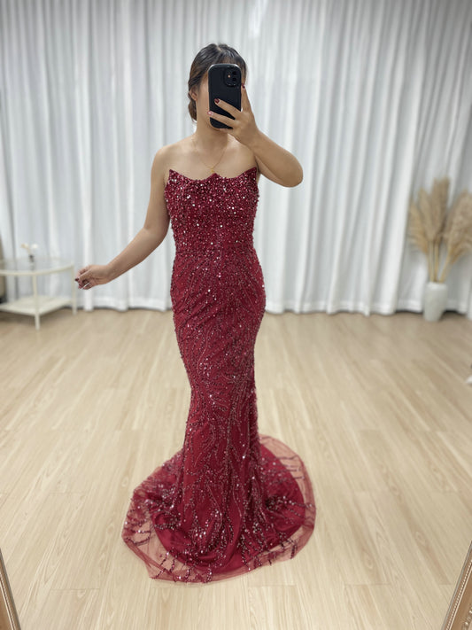 Luxury Strapless Beaded Evening Gown Suitable for Banquet With Gloves MB40156-2