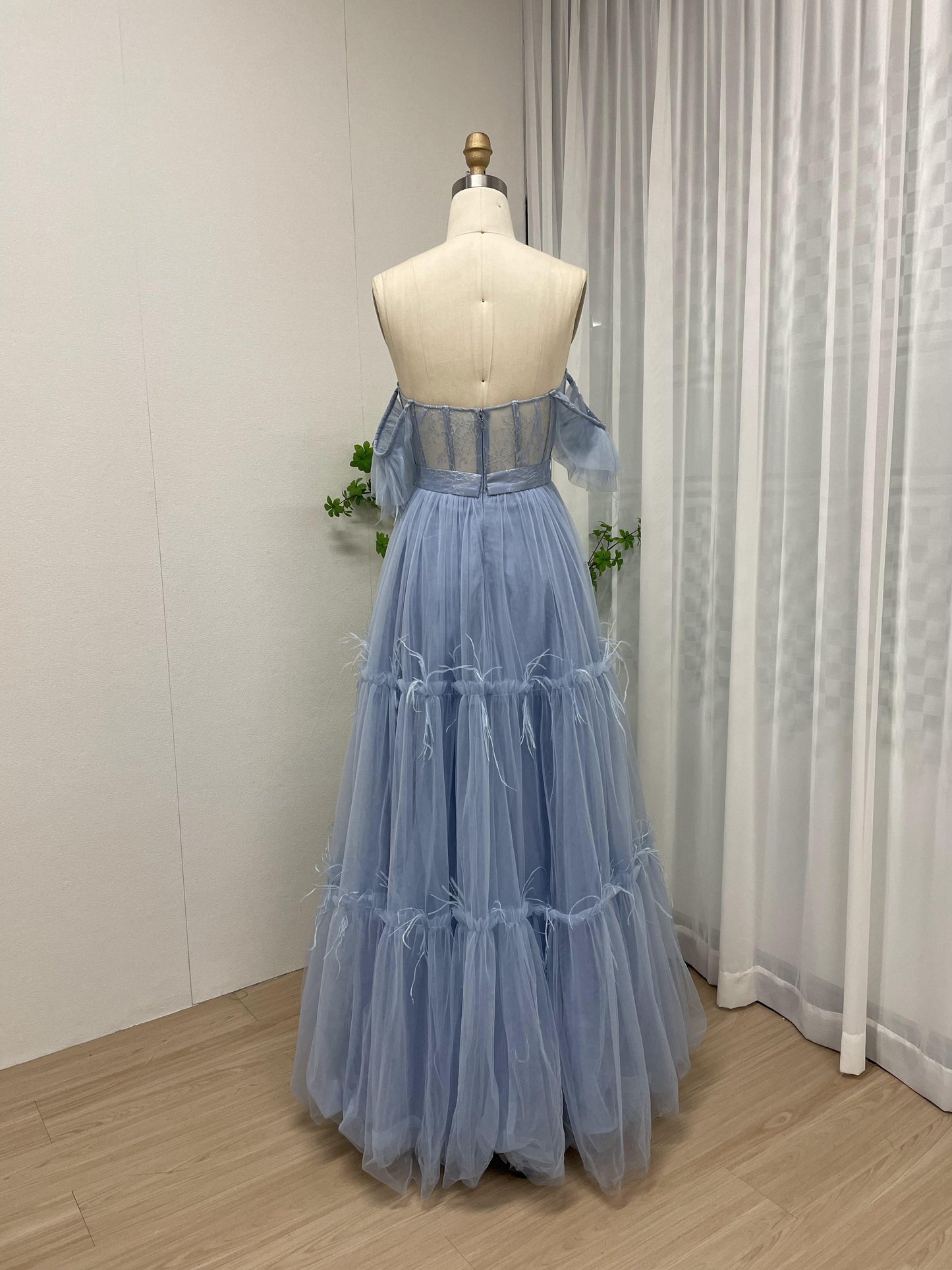 Graceful Off Shoulder Strapless Corset A Line Tulle Prom Dress MB40158