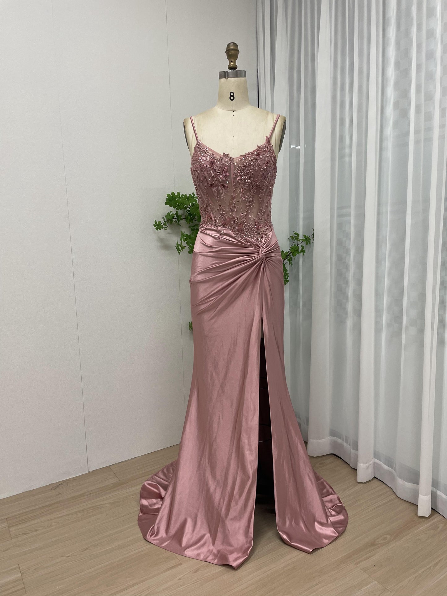 Fashionable Timeless Corset Bodice Lace Applique Satin Prom Dress MB40163