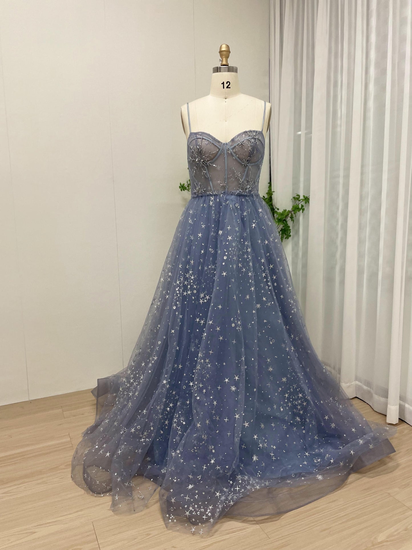 Pretty Corset Beading Strapless Blue A Line Prom Dress MB40164