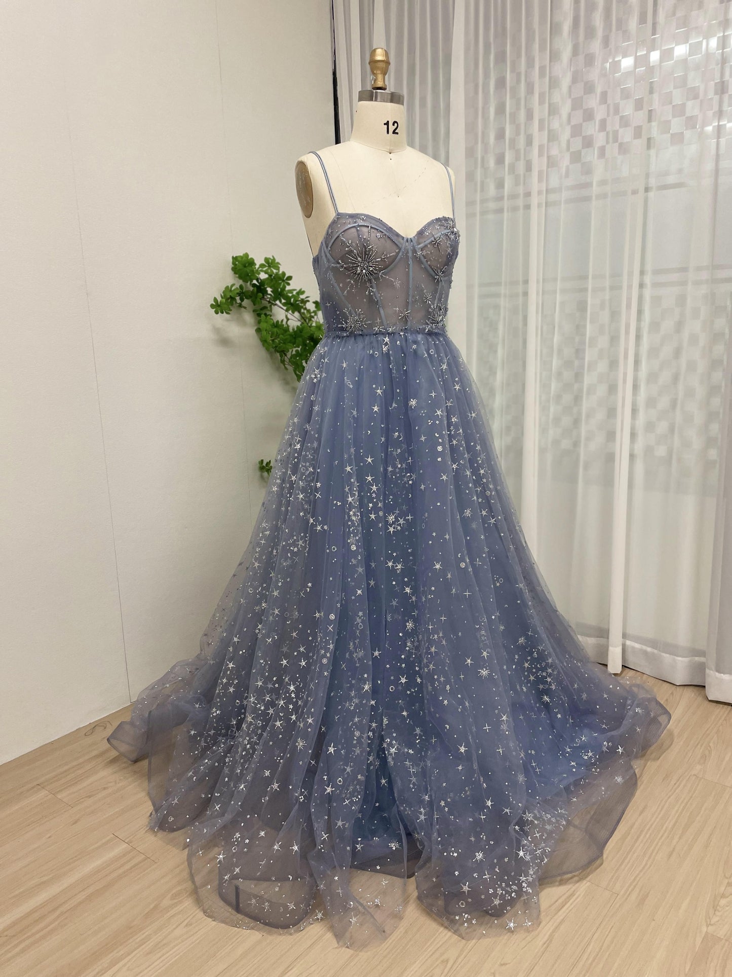 Pretty Corset Beading Strapless Blue A Line Prom Dress MB40164