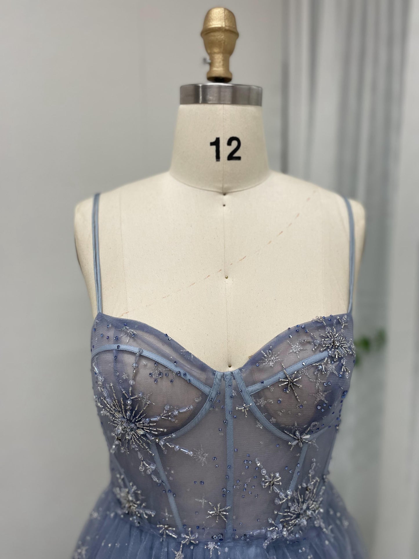 Pretty Corset Beading Strapless Blue A Line Prom Dress MB40164