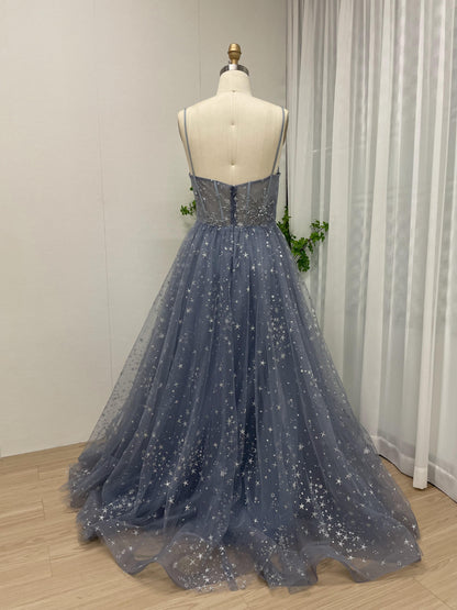 Pretty Corset Beading Strapless Blue A Line Prom Dress MB40164