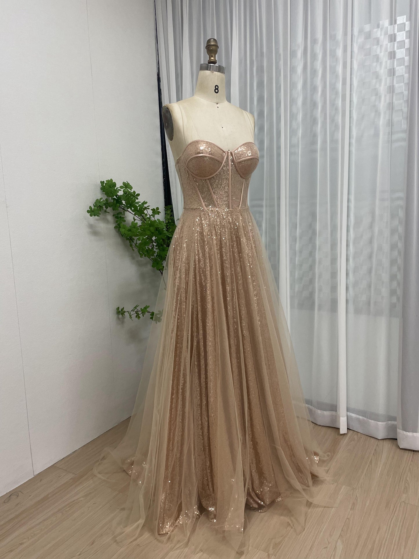 Sweetheart A Line Tulle Corset Top Birthday Party Champagne Prom Dress MB40165