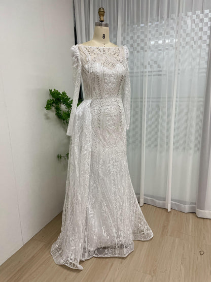 Elegant Couture Beading Lace Wedding Party Long Sleeve Evening Dress MB40182