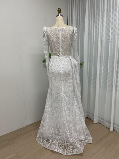 Elegant Couture Beading Lace Wedding Party Long Sleeve Evening Dress MB40182