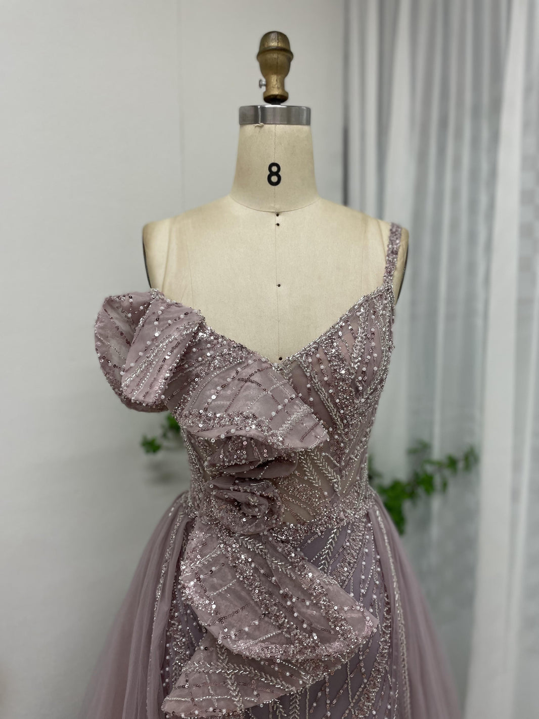 My Hers Ladies Formal Dress Luxury A-Line Spaghetti Strap Beading Exquisite Tulle Lace Applique Prom Dress
