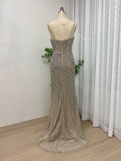 Sexy Sweetheart Couture Beading Spaghetti Strap High Split Evening Dress MB40195