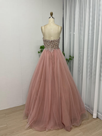 Strapless Sweetheart Corset Bodice Beading Puffy A Line Tulle Pink Birthday Party Dress MB40200