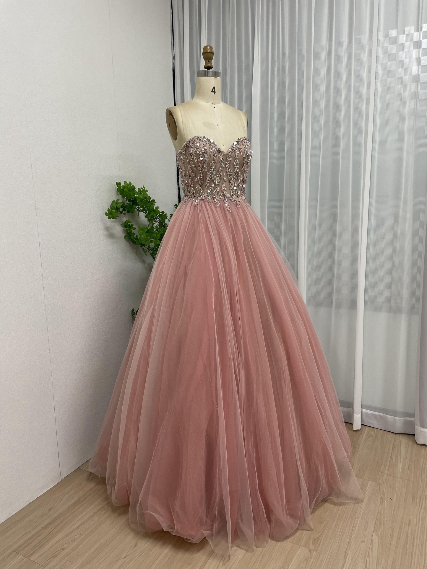 Strapless Sweetheart Corset Bodice Beading Puffy A Line Tulle Pink Birthday Party Dress MB40200