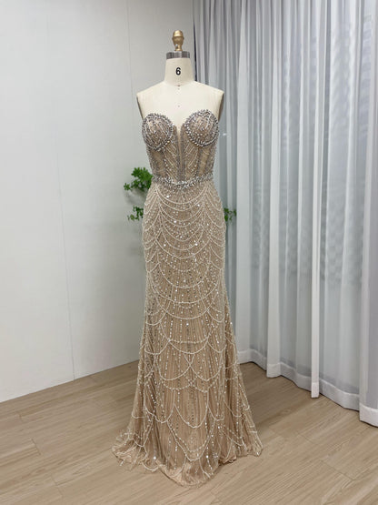 Magnificent Corset Bodice Beading Couture Mermaid Engagement Party Evening Dress MB40213