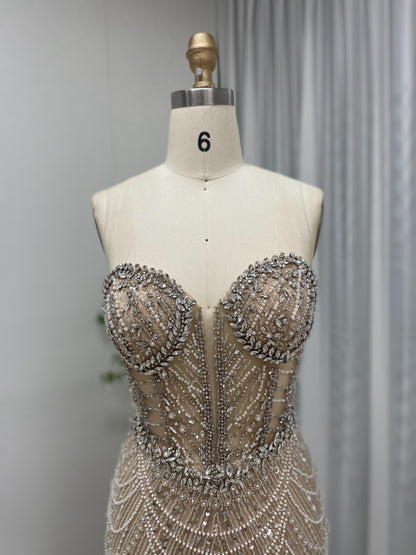 Magnificent Corset Bodice Beading Couture Mermaid Engagement Party Evening Dress MB40213