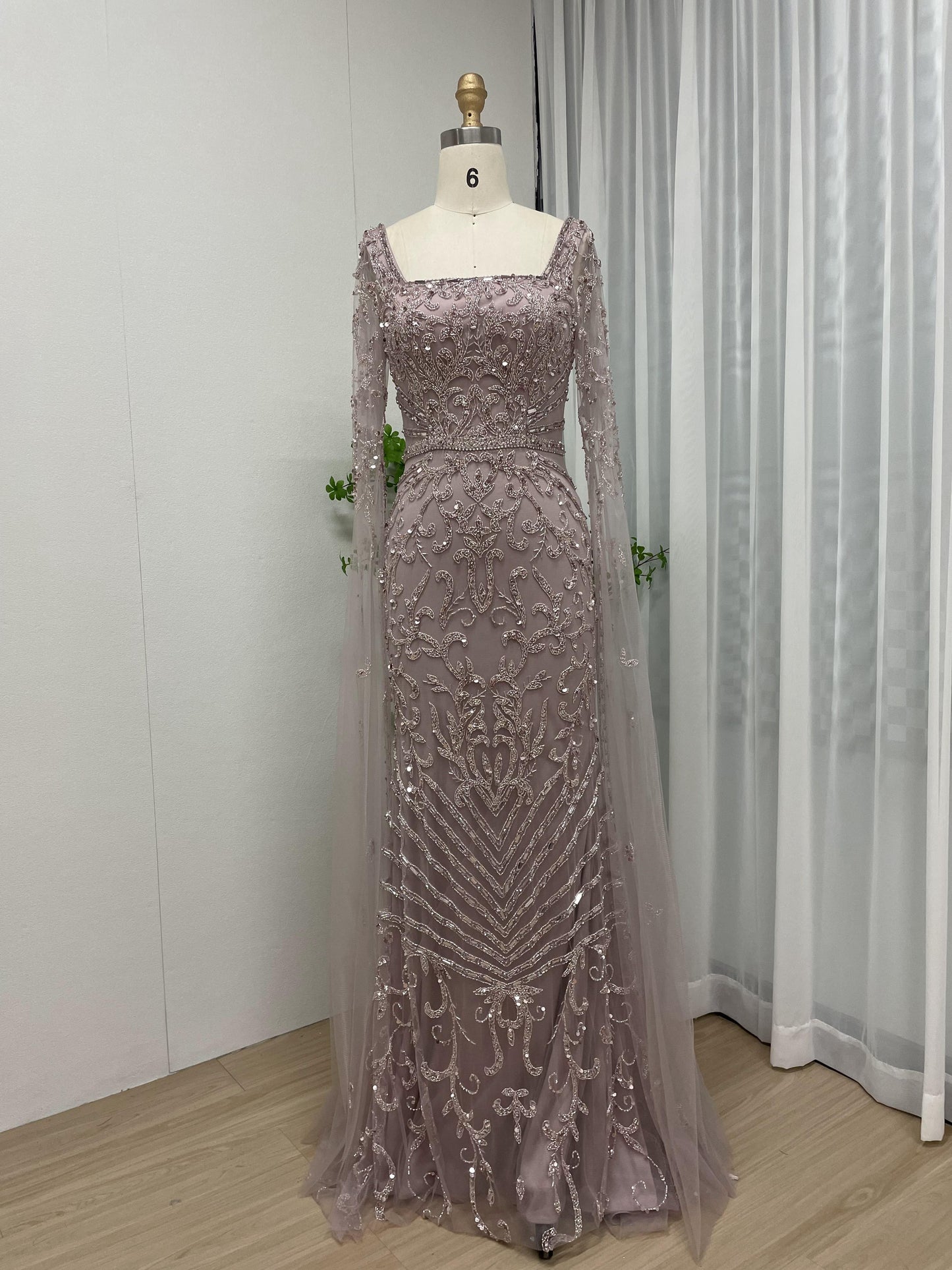 Glamorous Couture Handmade Beading Cape Long Sleeve Wedding Party Formal Gown MB40225