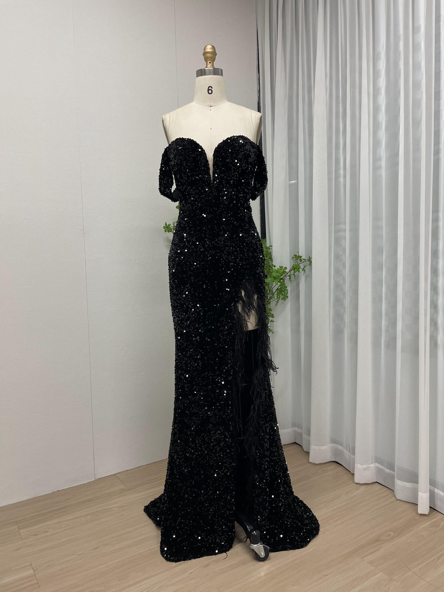 Sexy Off Shoulder Black Sequins Birthday Party Prom Dress MB40229