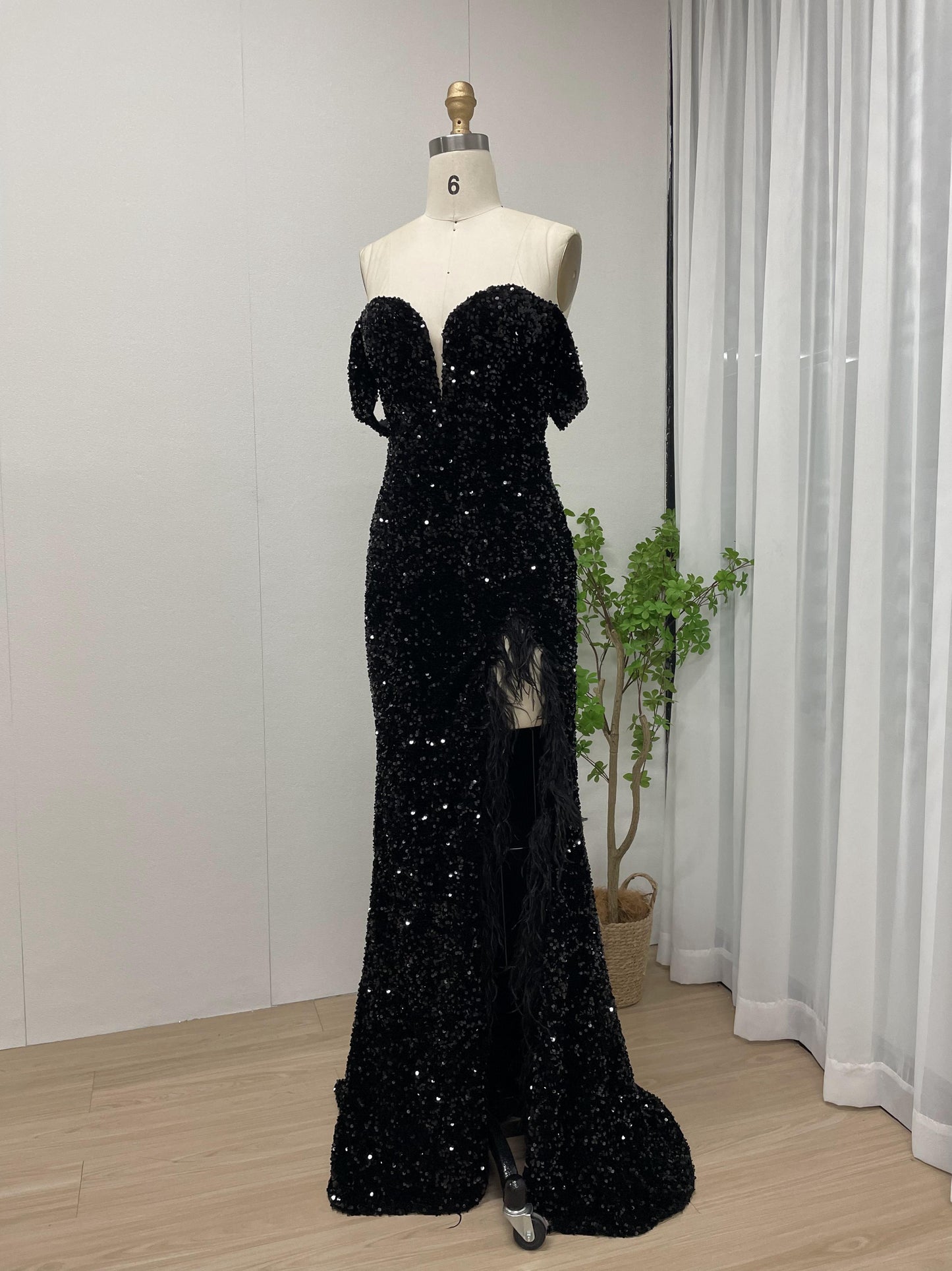 Sexy Off Shoulder Black Sequins Birthday Party Prom Dress MB40229