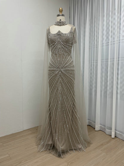 Luxury Beading Couture Back Cap Wedding Party Evening Dress MB40233