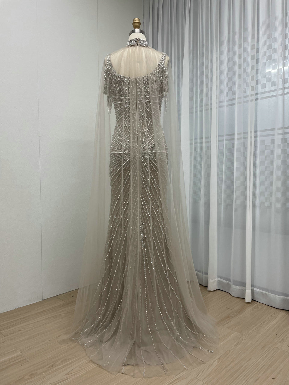 Luxury Beading Couture Back Cap Wedding Party Evening Dress MB40233