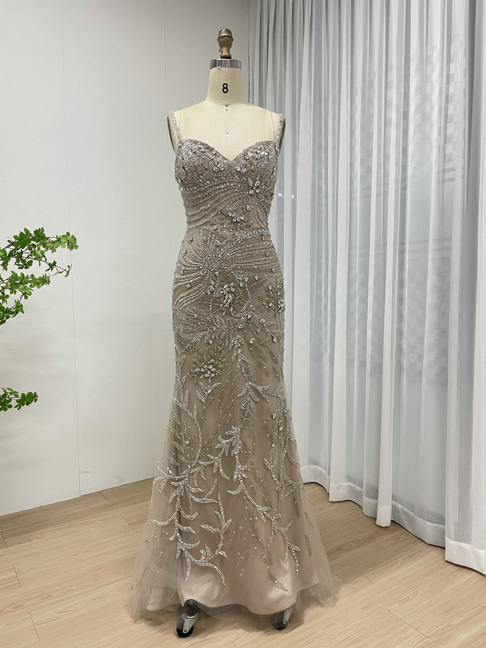 Glamorous Handmade Beading Removable Cape Sleeve Wedding Party Mother Of Bride Dress MB40236-2