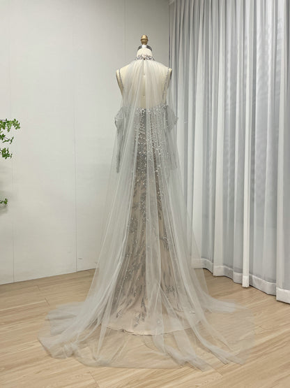 Luxury Hand-Beaded Mermaid Evening Gown - Sheer Corset Bodice & Detachable Sleeves MB40236B-2