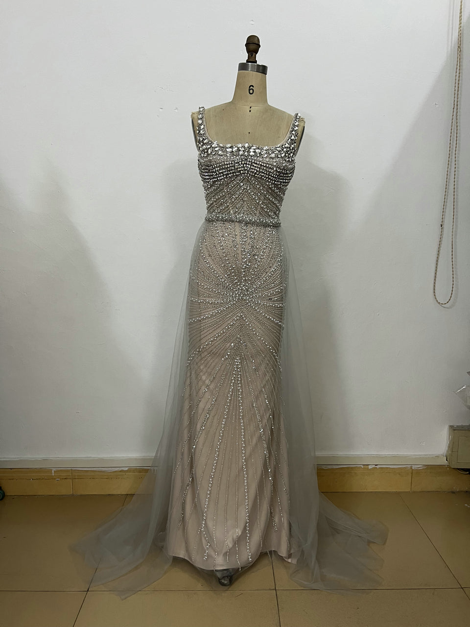 Sparkle Sleeveless Sheer Beaded Mermaid Wedding Party Dress MB40238